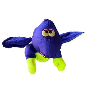 Vintage Fisher-Price Puffalump Dino Roar Plush Nylon Squeaky Toy Neon Bright GUC
